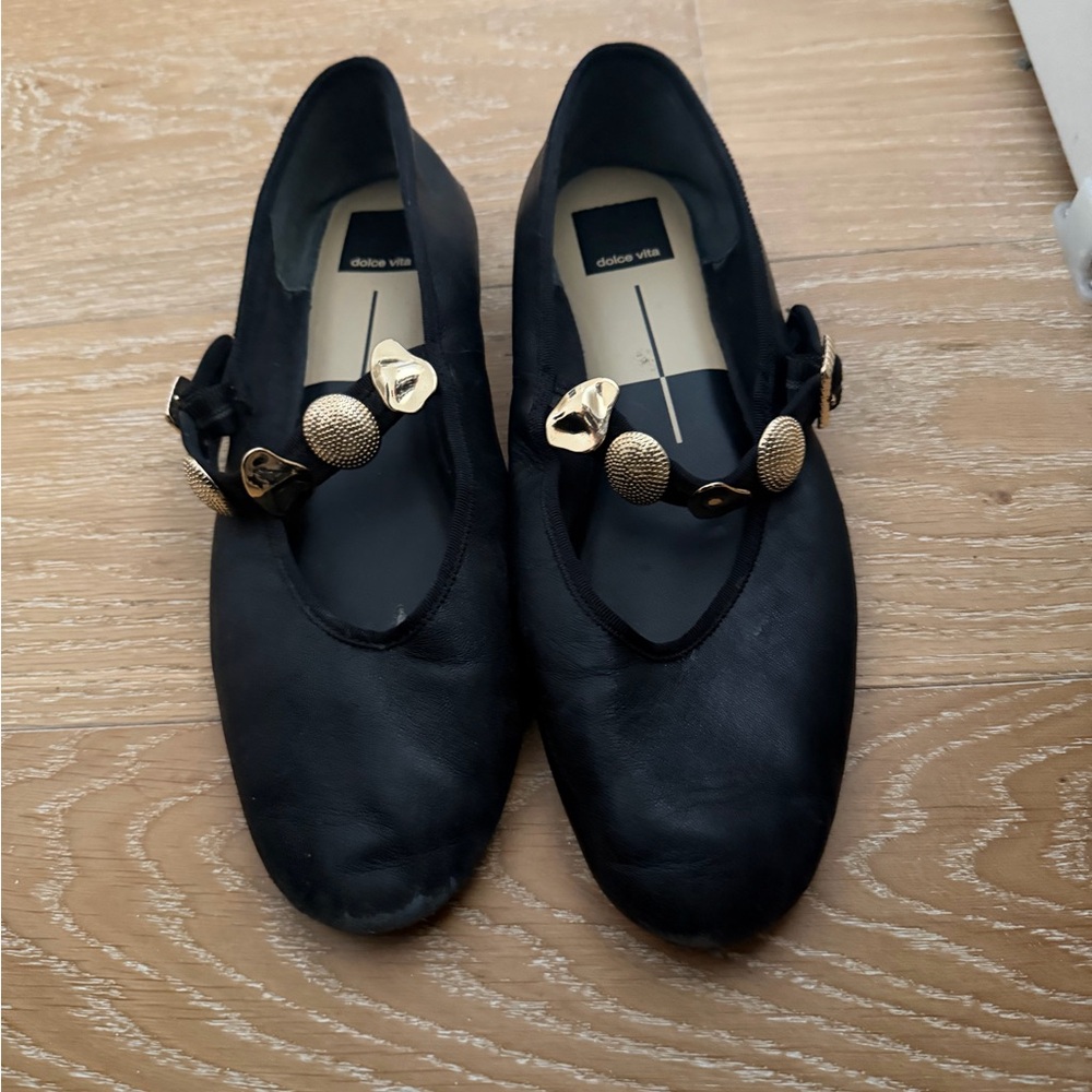 Dolce Vita Black Flats with Gold Accents